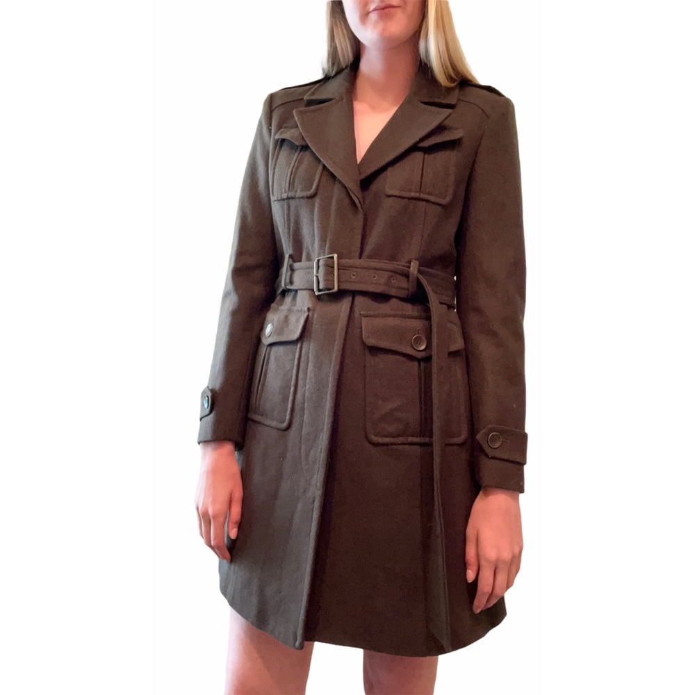 Marc New York Wool Blend Trench Coat Olive Green